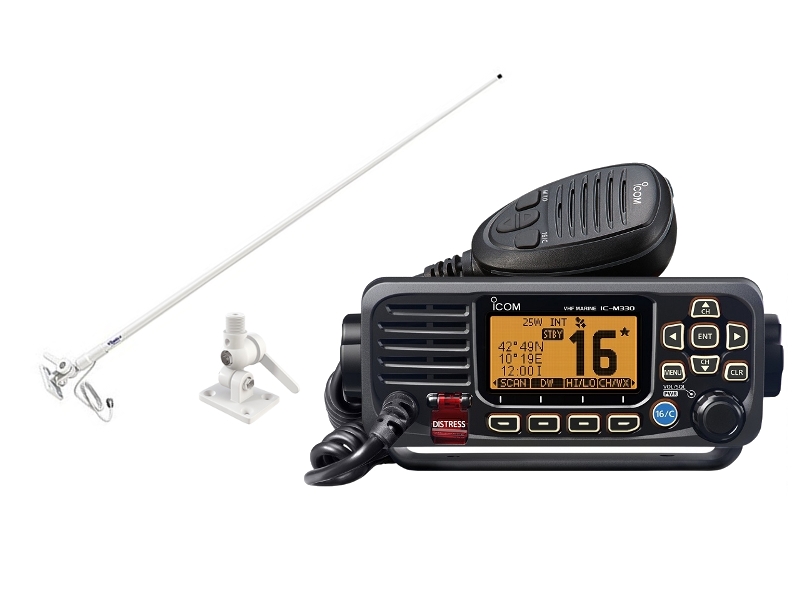 Pack Rádio IC-M330GE c/ Antena VHF Shakespeare 427-N-KIT-UK de 1 metro e suporte 4186