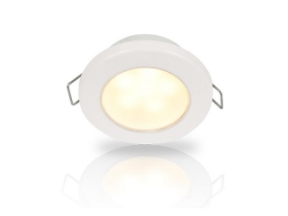 Warm White EuroLED 75 LED – 12V White LED Down Lights w/ White Plastic Rim, Spring Clip mount