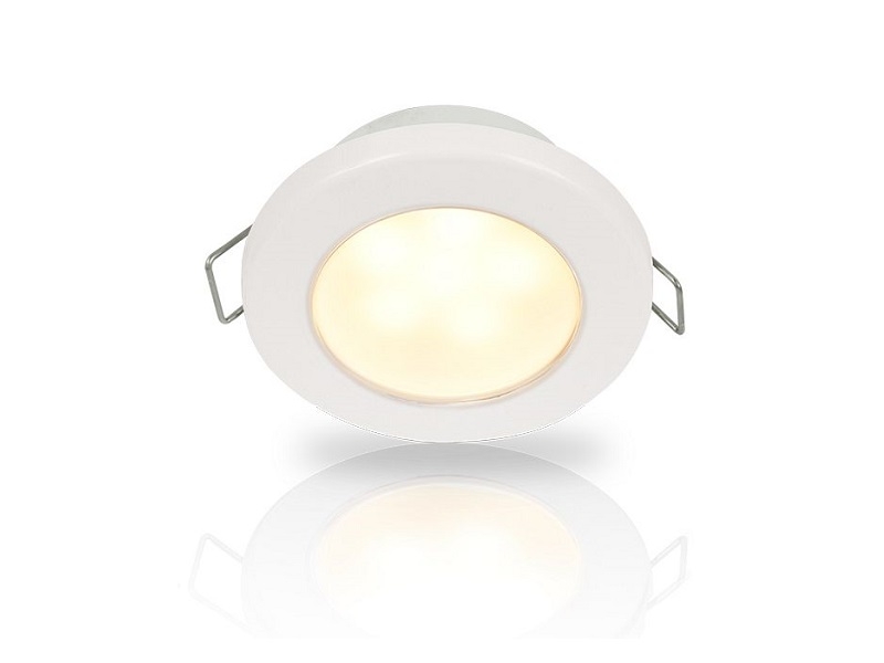 Warm White EuroLED 75 LED – 12V White LED Down Lights w/ White Plastic Rim, Spring Clip mount