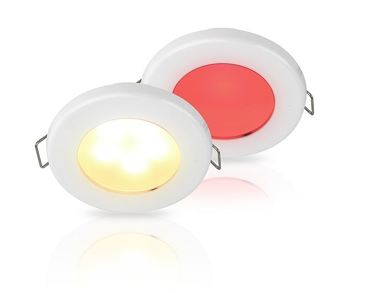 Warm White/Red EuroLED 75 Dual Colour LED – Luz LED dual branca quente/vermelho, de Interior e Exterior c/ moldura em plástico branco| fixação c/ clip de mola, 12V 