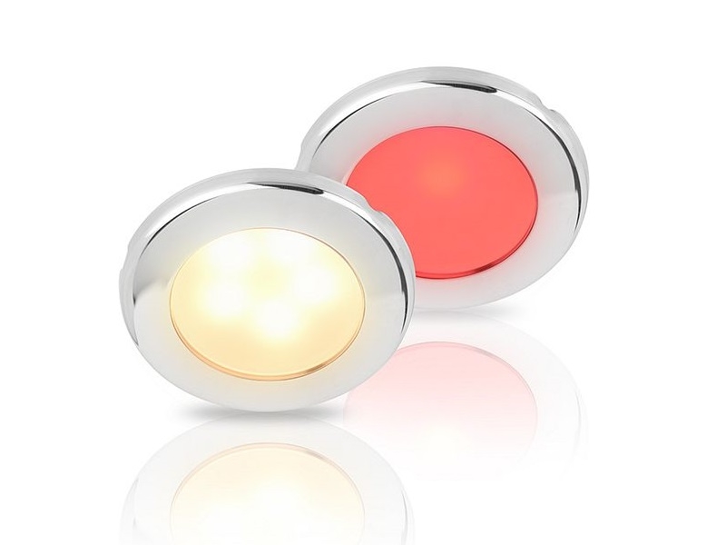 Warm White/Red EuroLED 75 Dual Colour – Luz LED dual branca quente/vermelho, de Interior e Exterior c/ moldura em aço inox| fixação c/ parafusos, 12V 