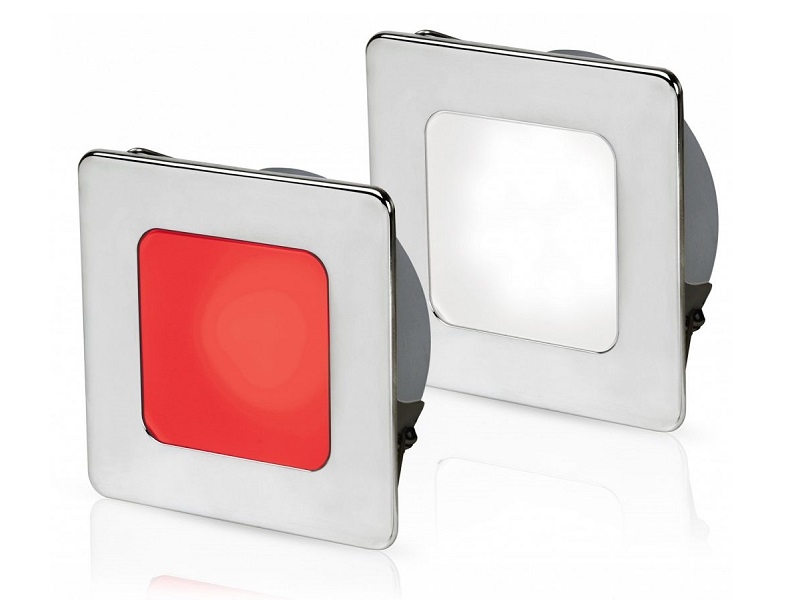 White/Red EuroLED 95 Gen 2 LED – Luz LED branca/vermelha, de Interior e Exterior c/ aro quadrado em aço inox| fixação c/ clip de mola, 12V 