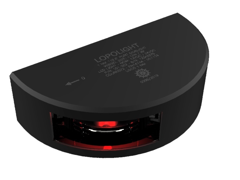 112,5° Port Sidelight, Navigation LED Light Visible at 1 nm w/ 2.5m Cable. Black housing