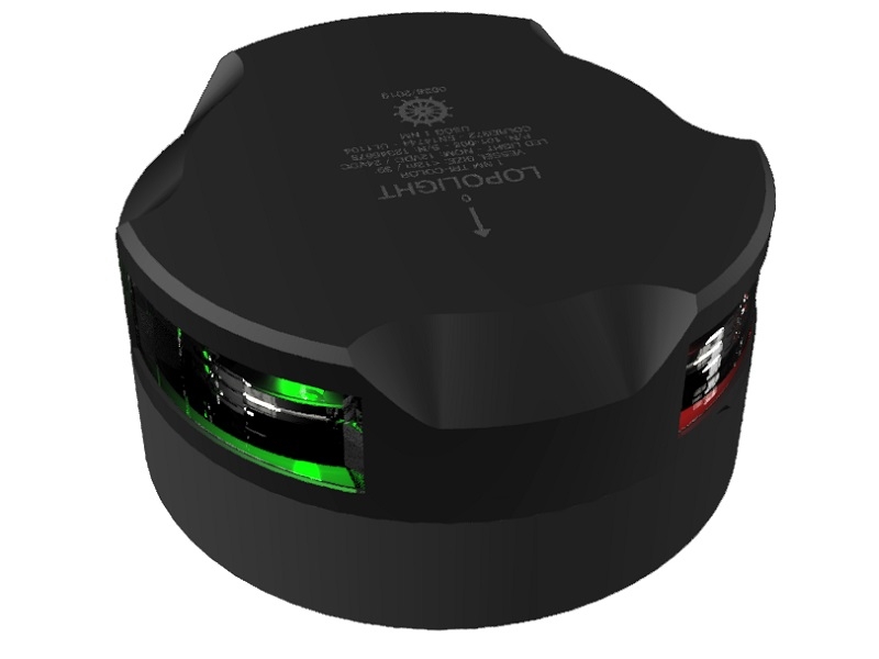 112,5°+ 112,5°+135° tri-color Navigation LED light, Visible at 1 nm w/ 0.7m Cable (horizontal mount). Black housing