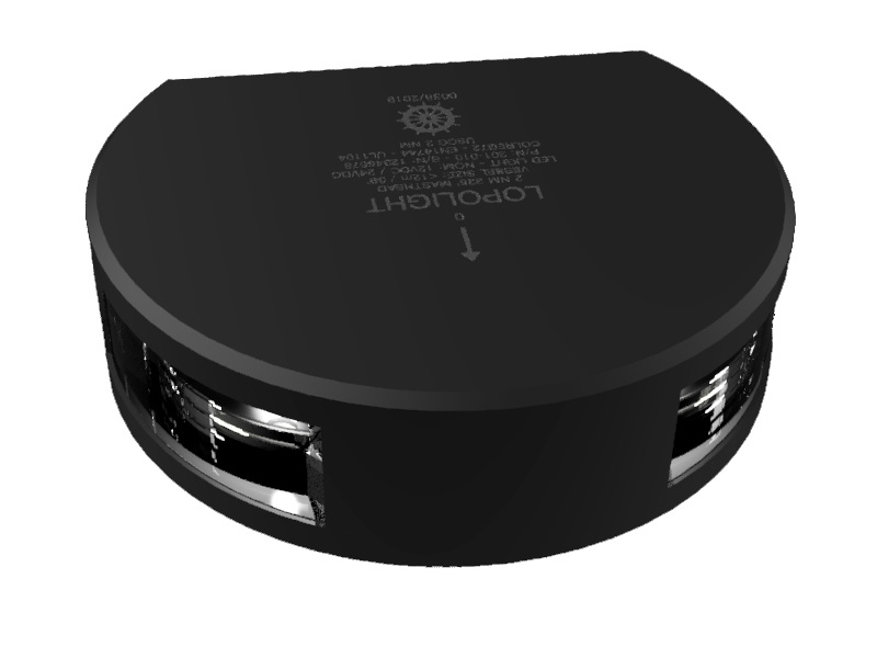 225° Masthead white light, vertically mounted, w/ 0.7m cable, visible at 2 nm. Black housing