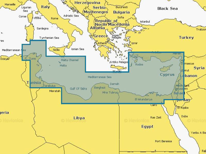NAEU016R Carta Navionics+ Regular – Mar Mediterrâneo, Sudeste