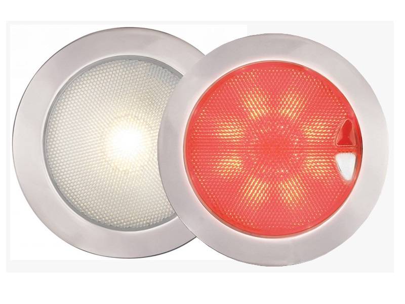 Warm White / Red EuroLED 150 LED Touch Lamp with switch and dimmer - stainless steel rim